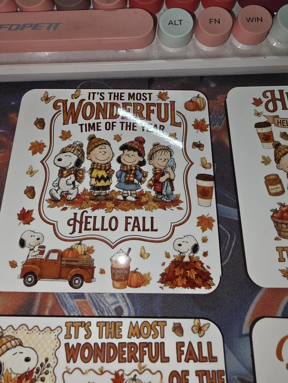 Peanuts Hello Fall Coaster Set - Orange, Brown, Cream